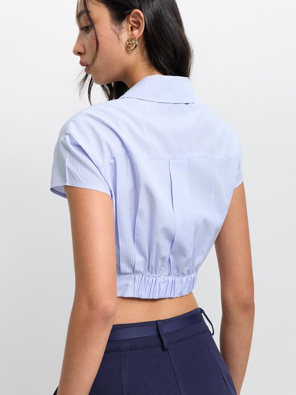 Pomelo Pomelo Cropped Button-Up Top - Light Blue
