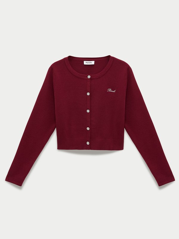 pomelo Pomelo Cropped Cardigan - Burgundy