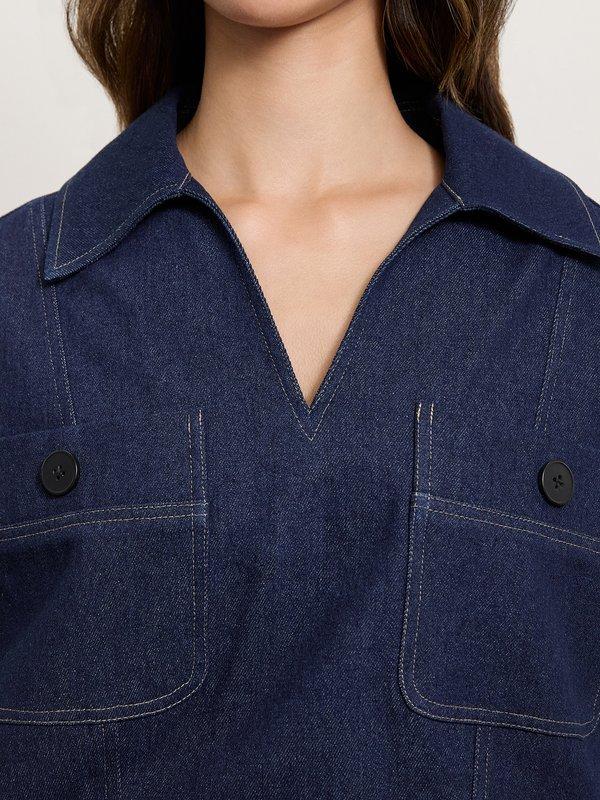 Pomelo Pomelo Cropped Denim Blouse - Dark Blue