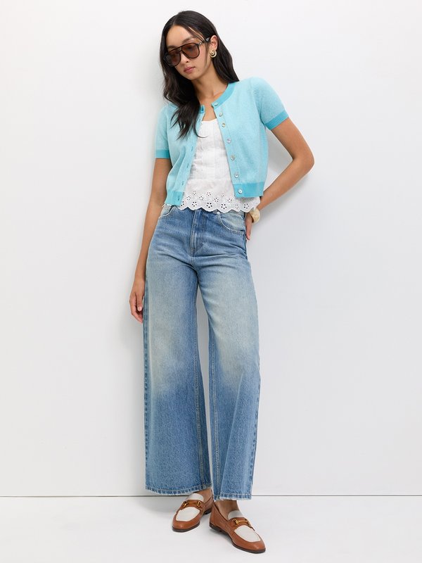 Pomelo Pomelo Cropped Knit Cardigan - Light Blue