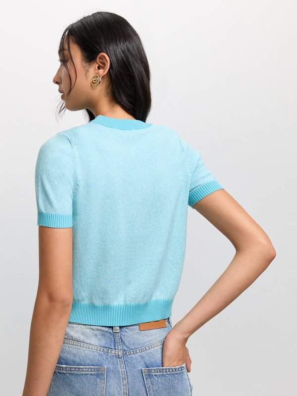 Pomelo Pomelo Cropped Knit Cardigan - Light Blue