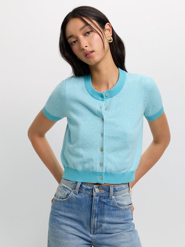 pomelo Pomelo Cropped Knit Cardigan - Light Blue