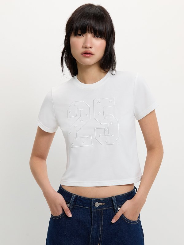 pomelo Pomelo Cropped Number Tee - White