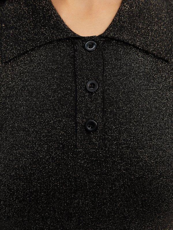 Pomelo Pomelo Cropped Polo Knit Top - Black