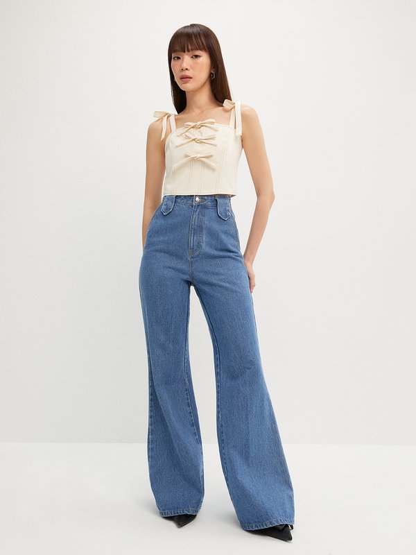 Pomelo Pomelo Cropped Ribbon Top - Ivory