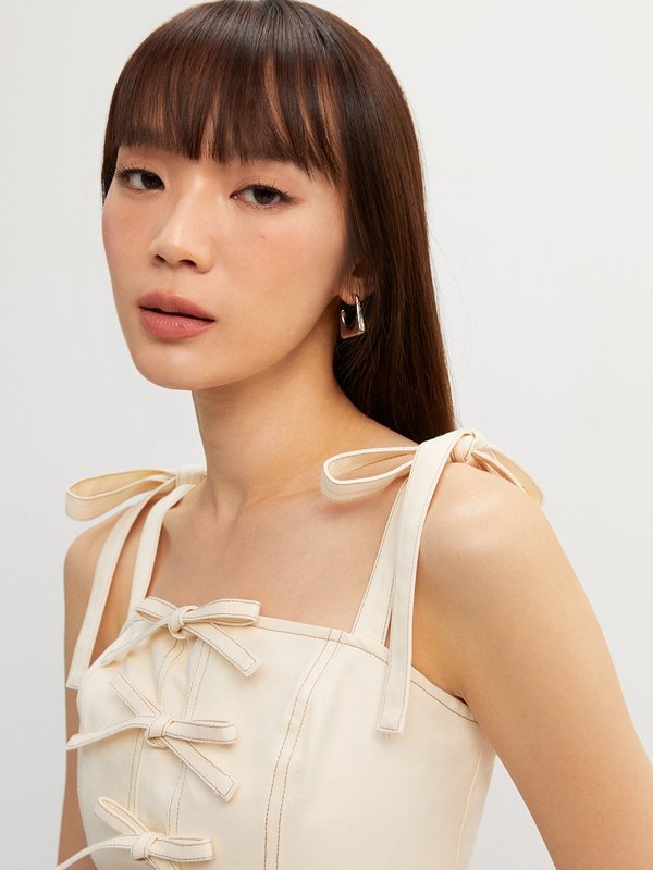 Pomelo Pomelo Cropped Ribbon Top - Ivory