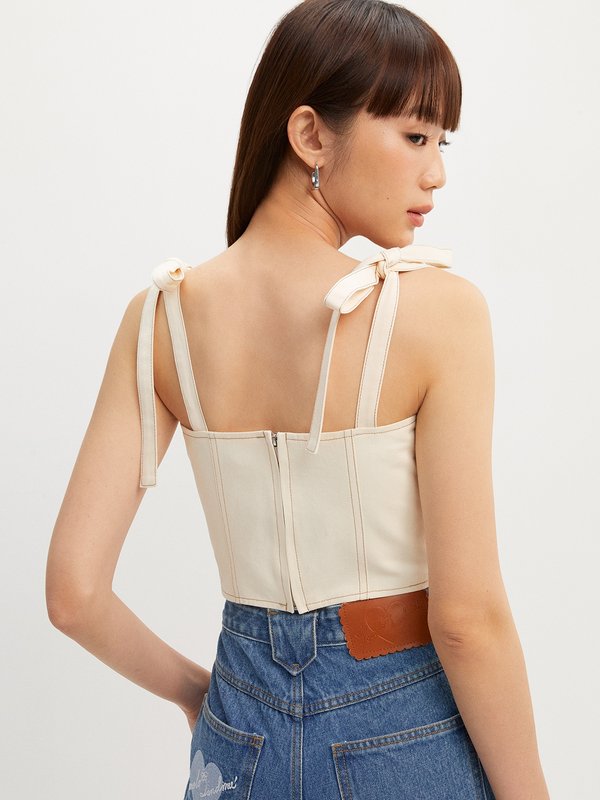 Pomelo Pomelo Cropped Ribbon Top - Ivory