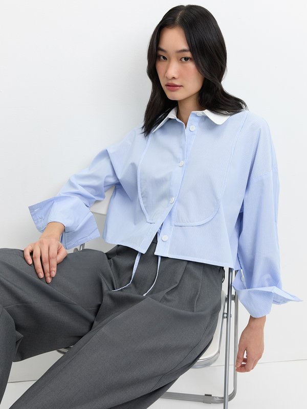 Pomelo Pomelo Cropped Stripe Shirt - Baby Blue