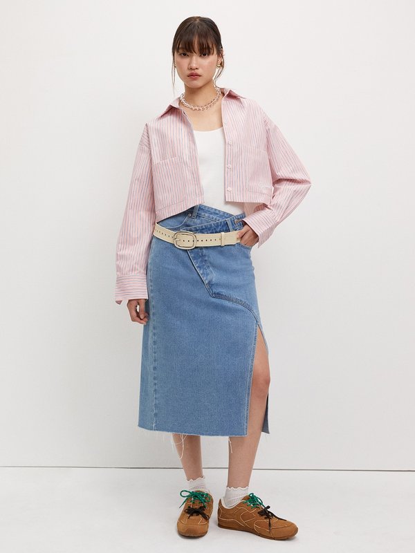 Pomelo Pomelo Cropped Striped Button-Up Shirt - Pink