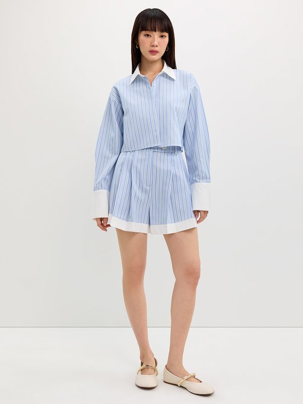 Pomelo Pomelo Cropped Striped Shirt - Baby Blue