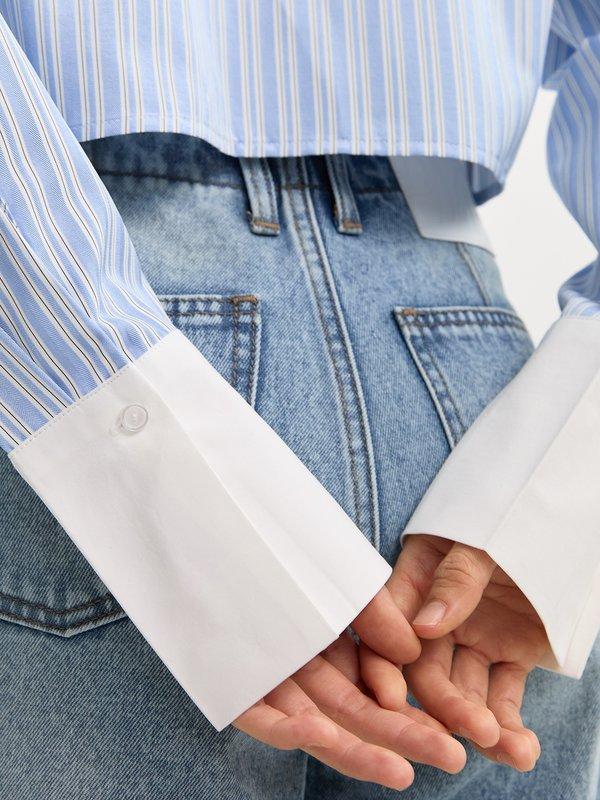Pomelo Pomelo Cropped Striped Shirt - Baby Blue
