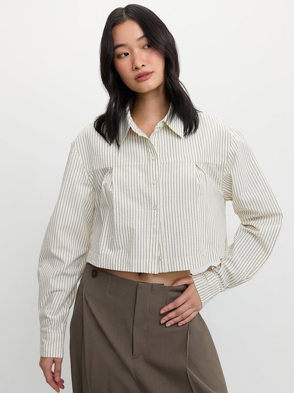 pomelo Pomelo Cropped Striped Shirt - Cream