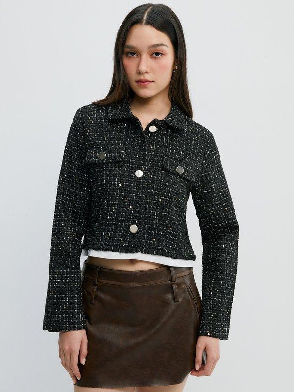 Pomelo Pomelo Cropped Tweed Blazer - Black