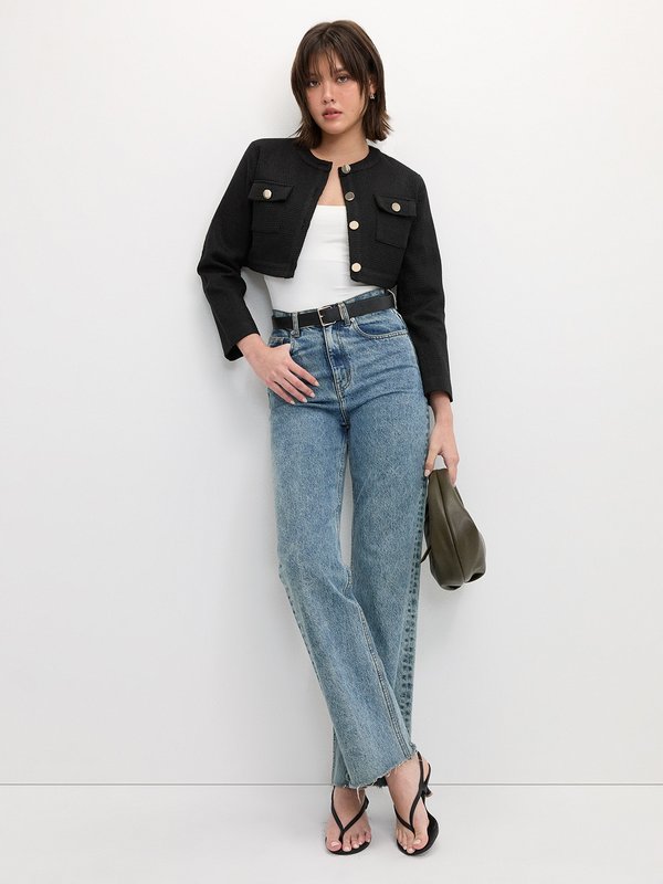 Pomelo Pomelo Cropped Tweed Jacket - Black