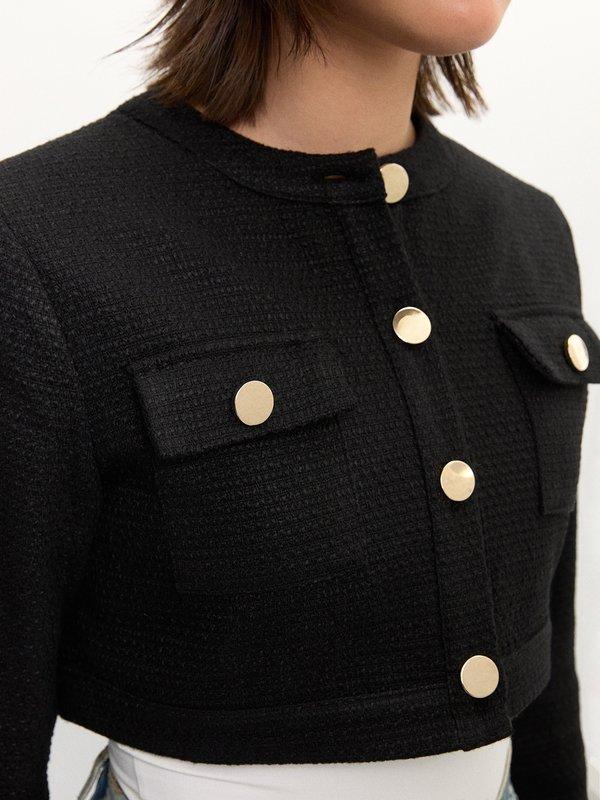 Pomelo Pomelo Cropped Tweed Jacket - Black