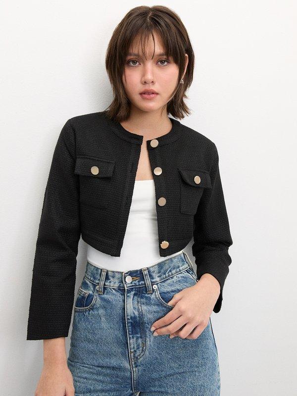 Pomelo Pomelo Cropped Tweed Jacket - Black