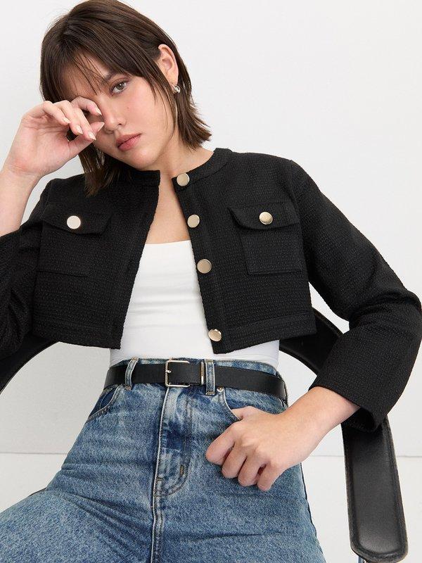 pomelo Pomelo Cropped Tweed Jacket - Black