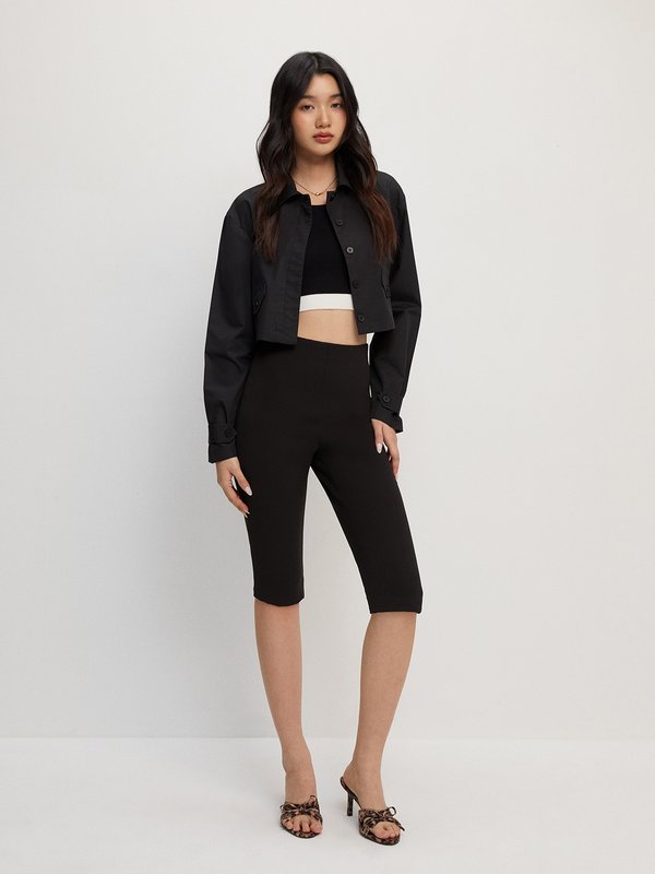 Pomelo Pomelo Cropped Utility Button Shirt - Black