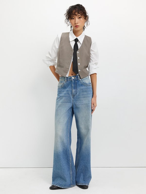 Pomelo Pomelo Cropped Vest - Taupe