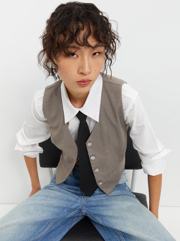 Pomelo Pomelo Cropped Vest - Taupe