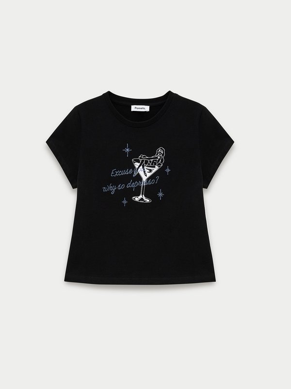 pomelo Pomelo Crystal Graphic Tee - Black