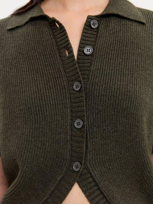 Pomelo Pomelo Curved Hem Knit Top - Olive