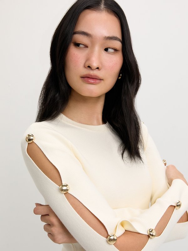 pomelo Pomelo Cut Out Knit Top - Ivory