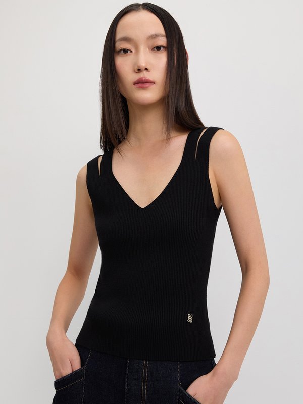 pomelo Pomelo Cut-Out Strap Tank - Black