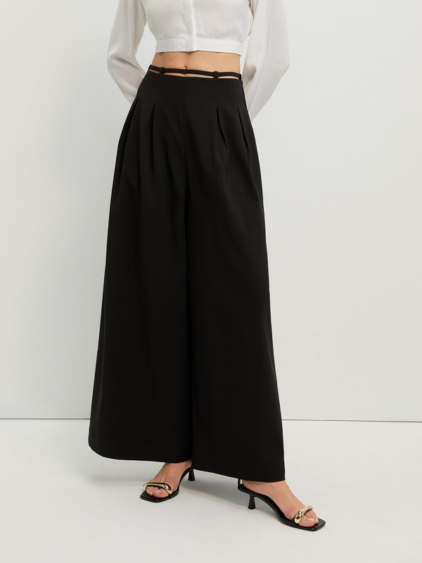 pomelo Pomelo Cut Out Wide Leg Trousers - Black