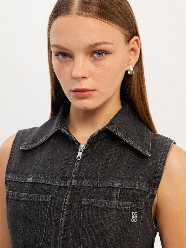 Pomelo Pomelo Denim Front Zipper Dress - Black