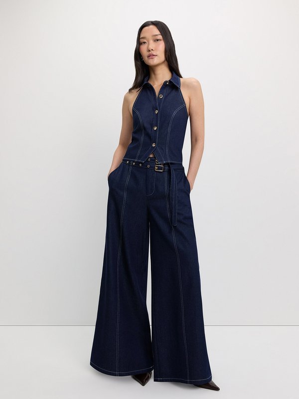 Pomelo Pomelo Denim Halter Top - Dark Blue