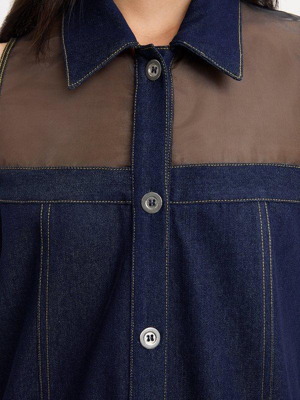 Pomelo Pomelo Denim Mesh Top - Dark Blue