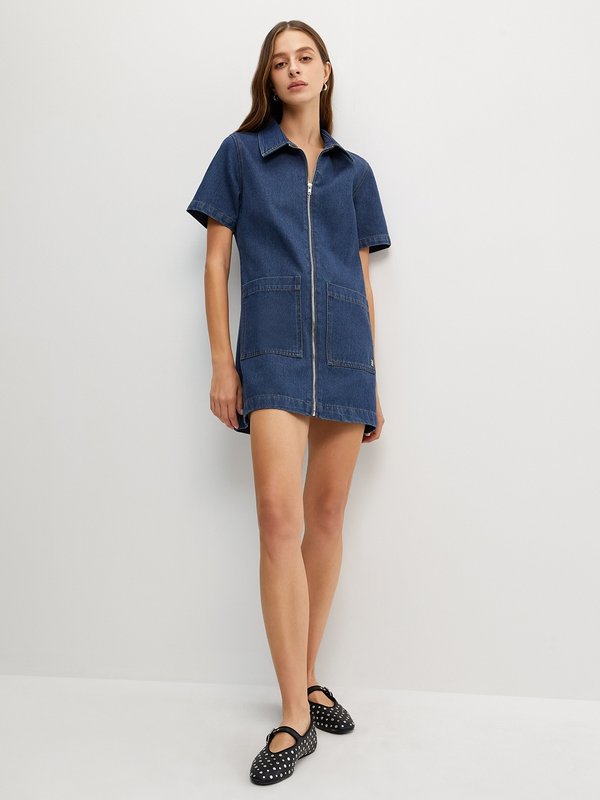 Pomelo Pomelo Denim Pocket Mini Dress - Blue