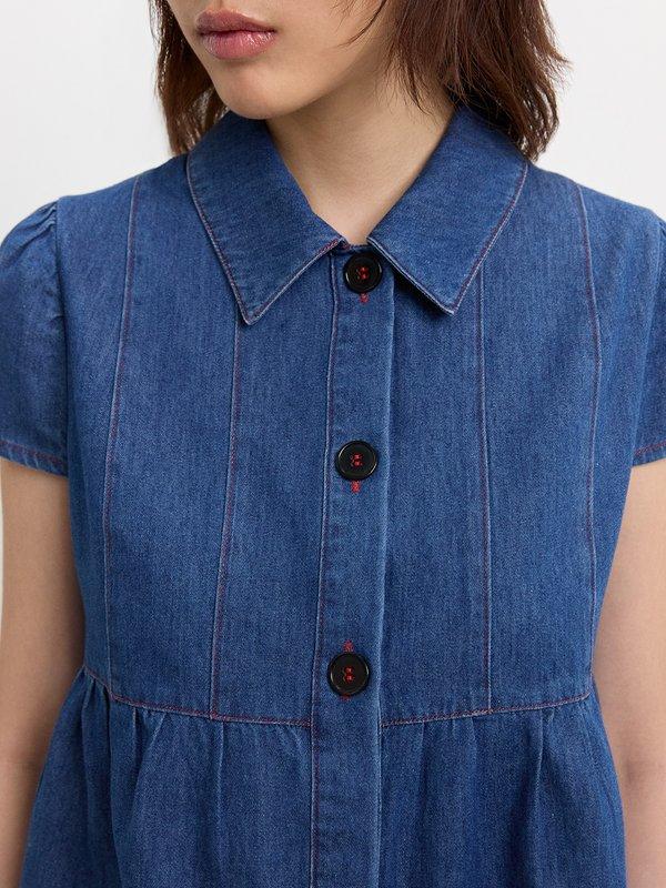 Pomelo Pomelo Denim Ruffle Top - Indigo