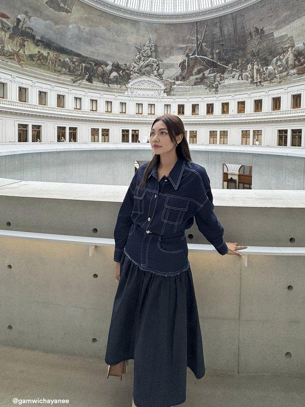 Pomelo Pomelo Denim Tiered Skirt - Dark Blue