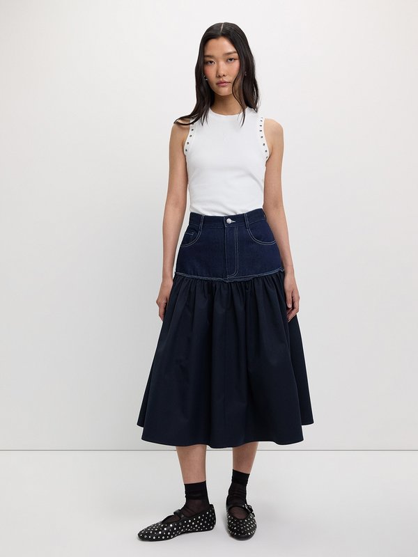 Pomelo Pomelo Denim Tiered Skirt - Dark Blue
