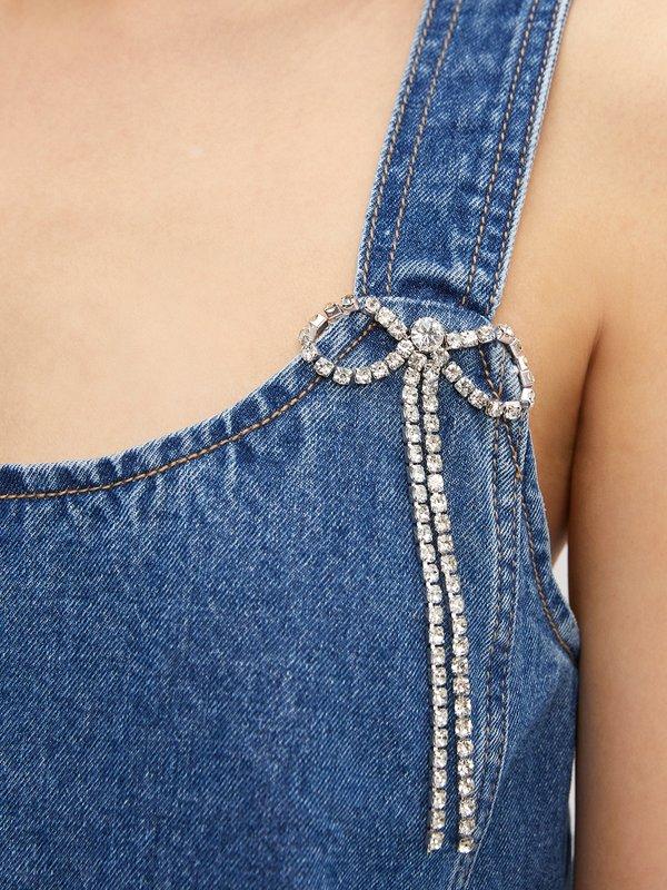 Pomelo Pomelo Diamante Bow Denim Dress - Blue
