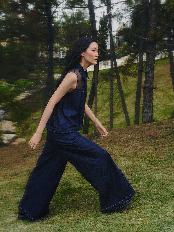 Pomelo Pomelo Double Belted Jeans - Dark Blue