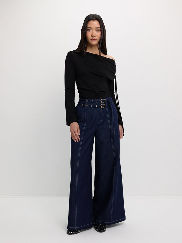 Pomelo Pomelo Double Belted Jeans - Dark Blue