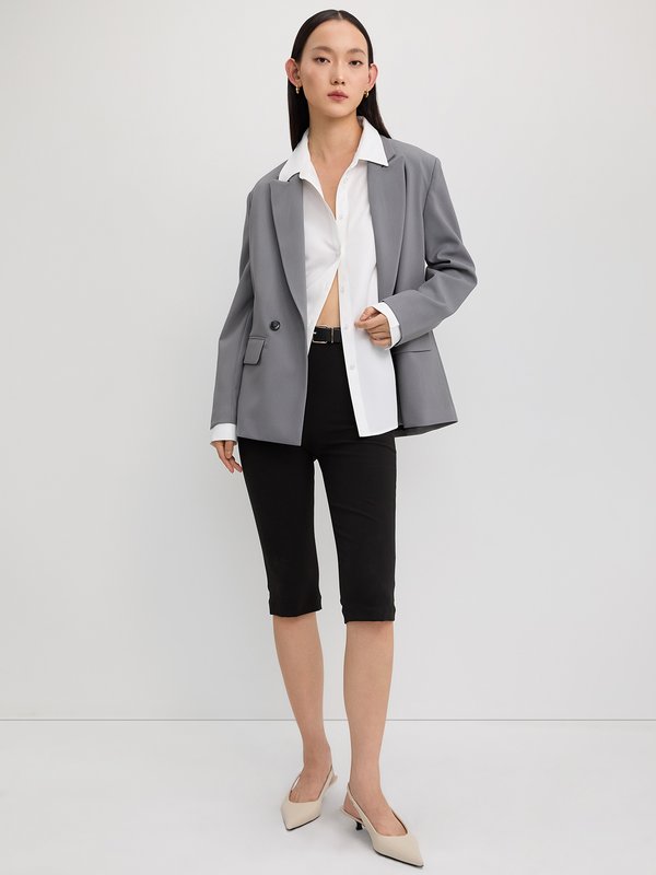 pomelo Pomelo Double Breasted Blazer - Mid Grey