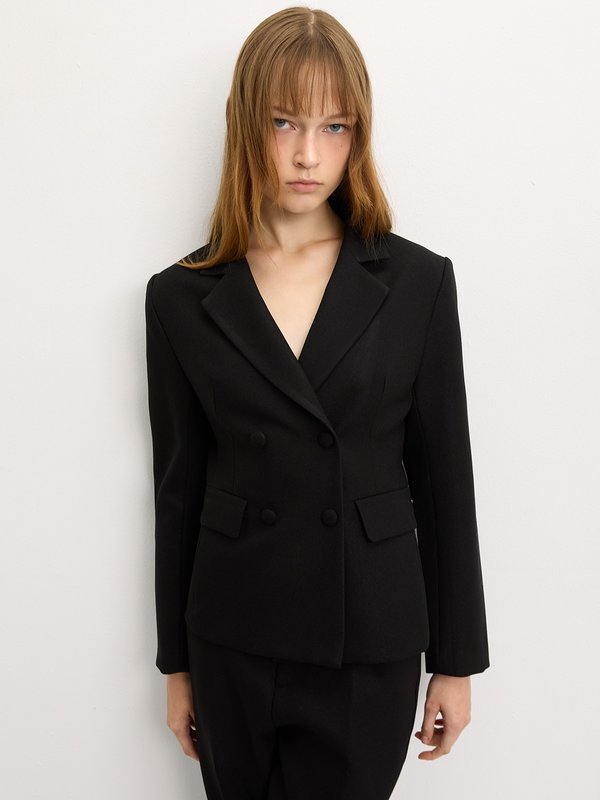 Pomelo Pomelo Double Breasted Fitted Blazer - Black