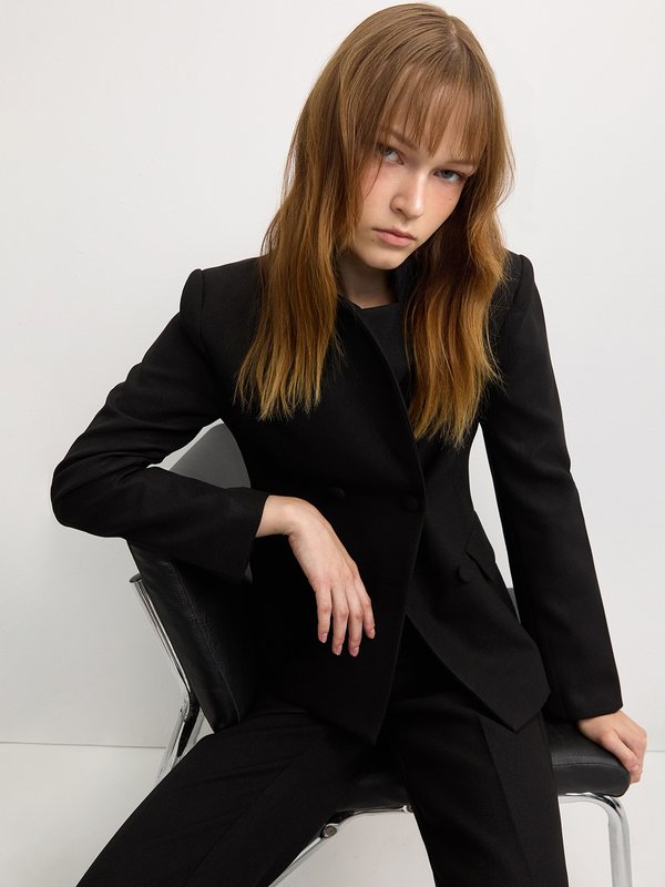 pomelo Pomelo Double Breasted Fitted Blazer - Black