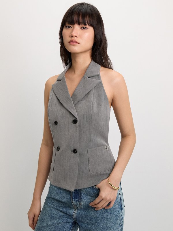 Pomelo Pomelo Double-Breasted Vest - Mid Grey