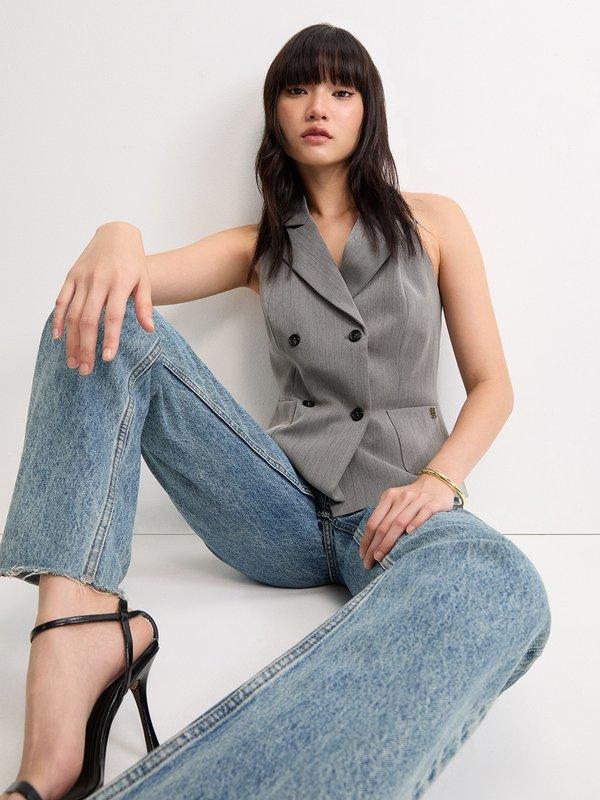 pomelo Pomelo Double-Breasted Vest - Mid Grey