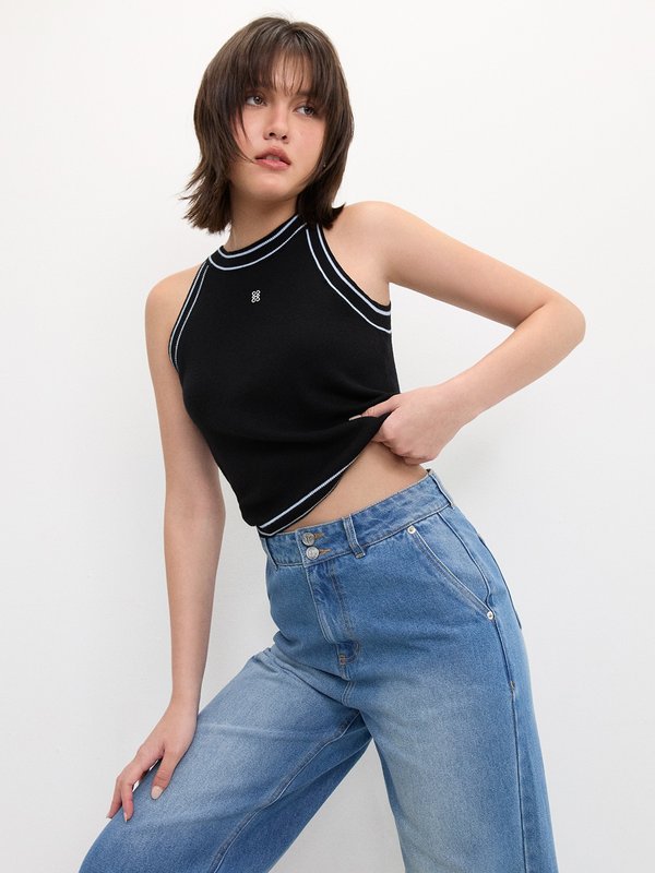 Pomelo Pomelo Double Button Wide Leg Jeans - Blue