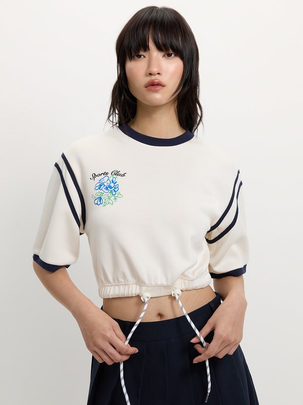 Pomelo Pomelo Drawstring Crop Top - Off-White