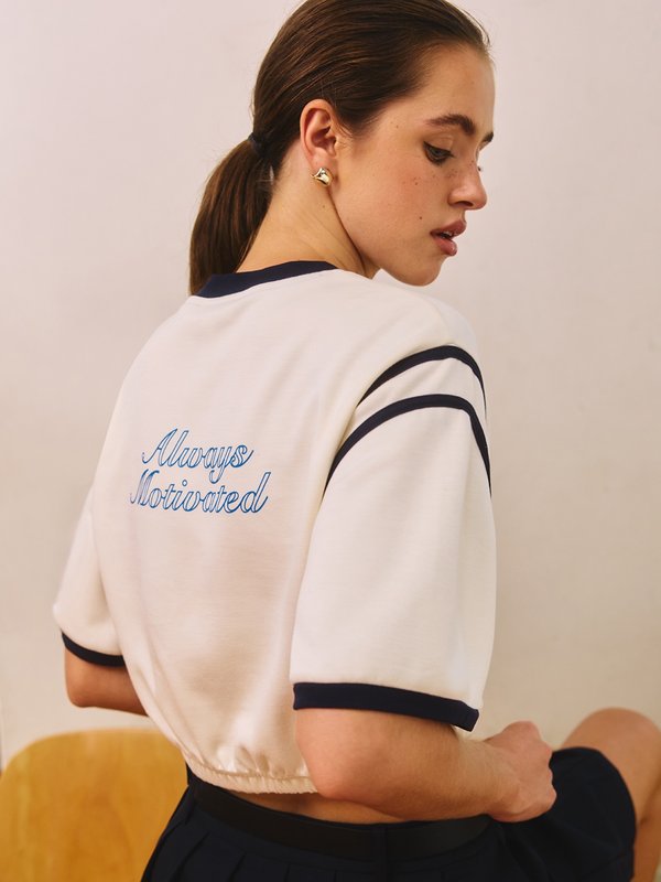 pomelo Pomelo Drawstring Crop Top - Off-White