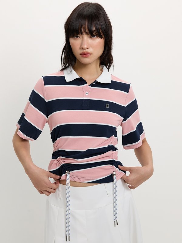 Pomelo Pomelo Drawstring Polo Top - Pink