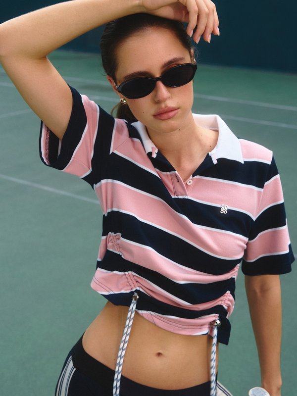 pomelo Pomelo Drawstring Polo Top - Pink