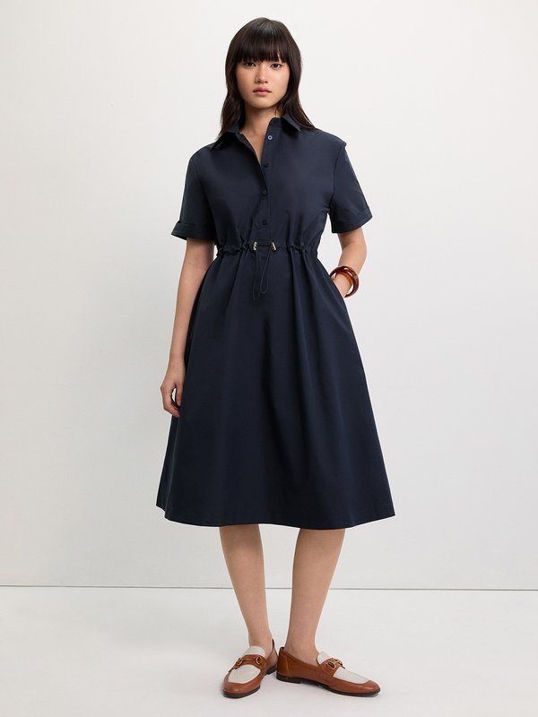 pomelo Pomelo Drawstring Shirt Dress - Navy